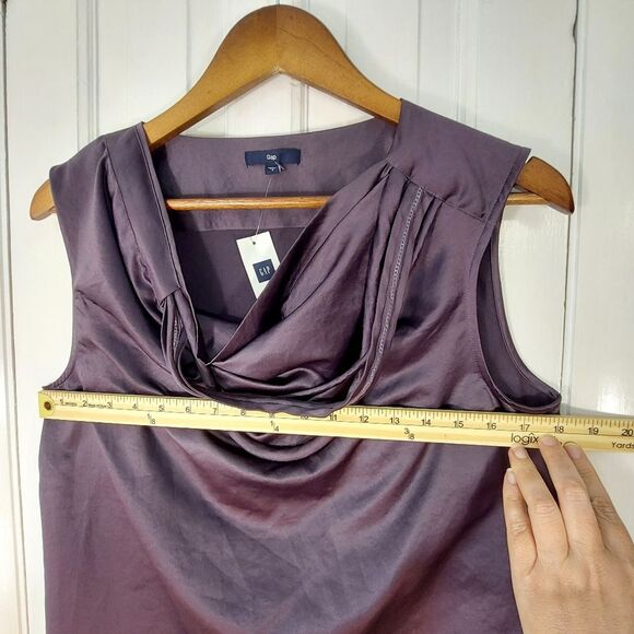 GAP Gray Silky Sleeveless Tank Top Blouse w/Decorative Corded Scoop Neck Sz 6 - Picture 9 of 12